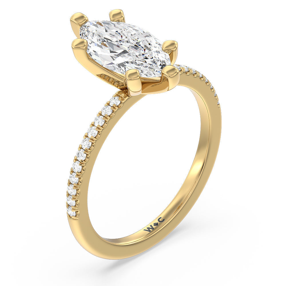 Vela Traditional Pave Diamond Engagement Ring with Marquise Cut Diamond in 14KT Yellow Gold view 3
