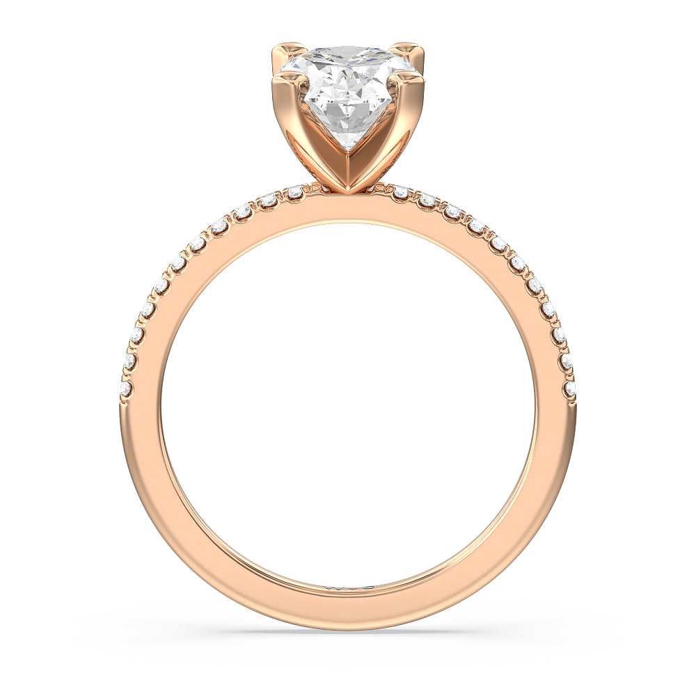 Vela Traditional Pave Diamond Engagement Ring with Oval Cut Diamond in 14KT Rose Gold view 2
