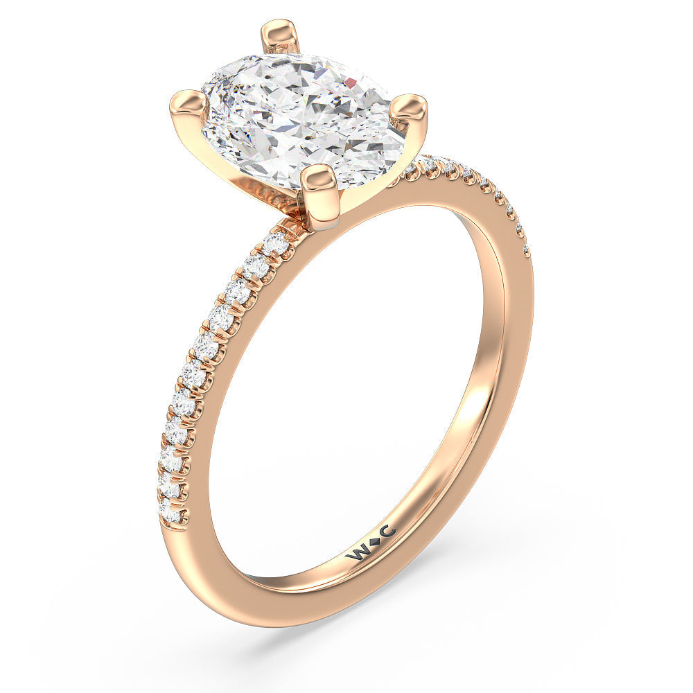 Vela Traditional Pave Diamond Engagement Ring with Oval Cut Diamond in 14KT Rose Gold view 3
