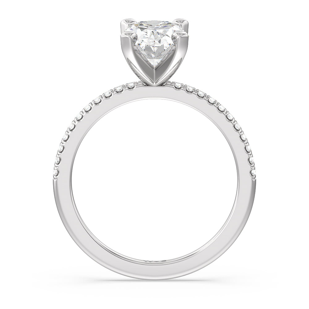 Vela Traditional Pave Diamond Engagement Ring with Oval Cut Diamond in 14KT Platinum view 2
