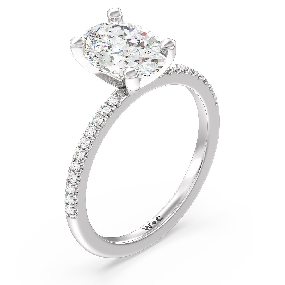 Vela Traditional Pave Diamond Engagement Ring with Oval Cut Diamond in 14KT Platinum view 3
