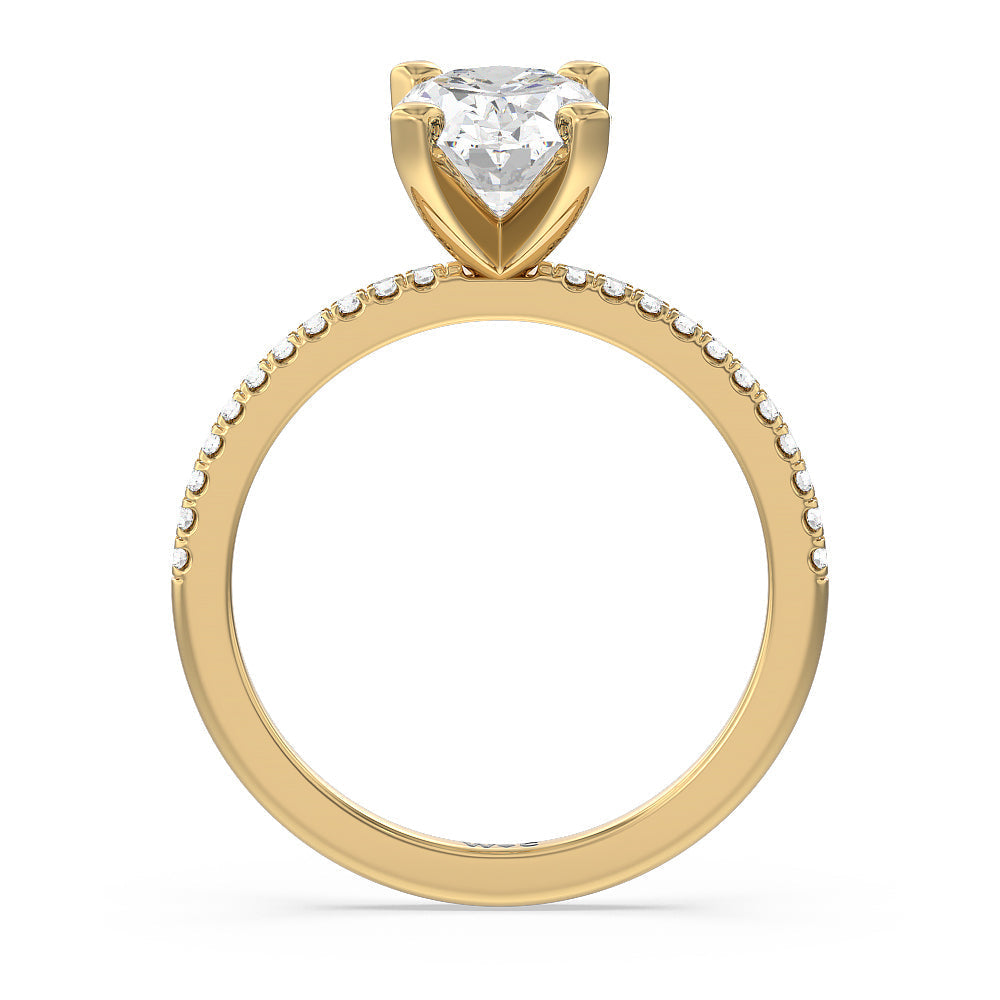 Vela Traditional Pave Diamond Engagement Ring with Oval Cut Diamond in 14KT Yellow Gold view 2
