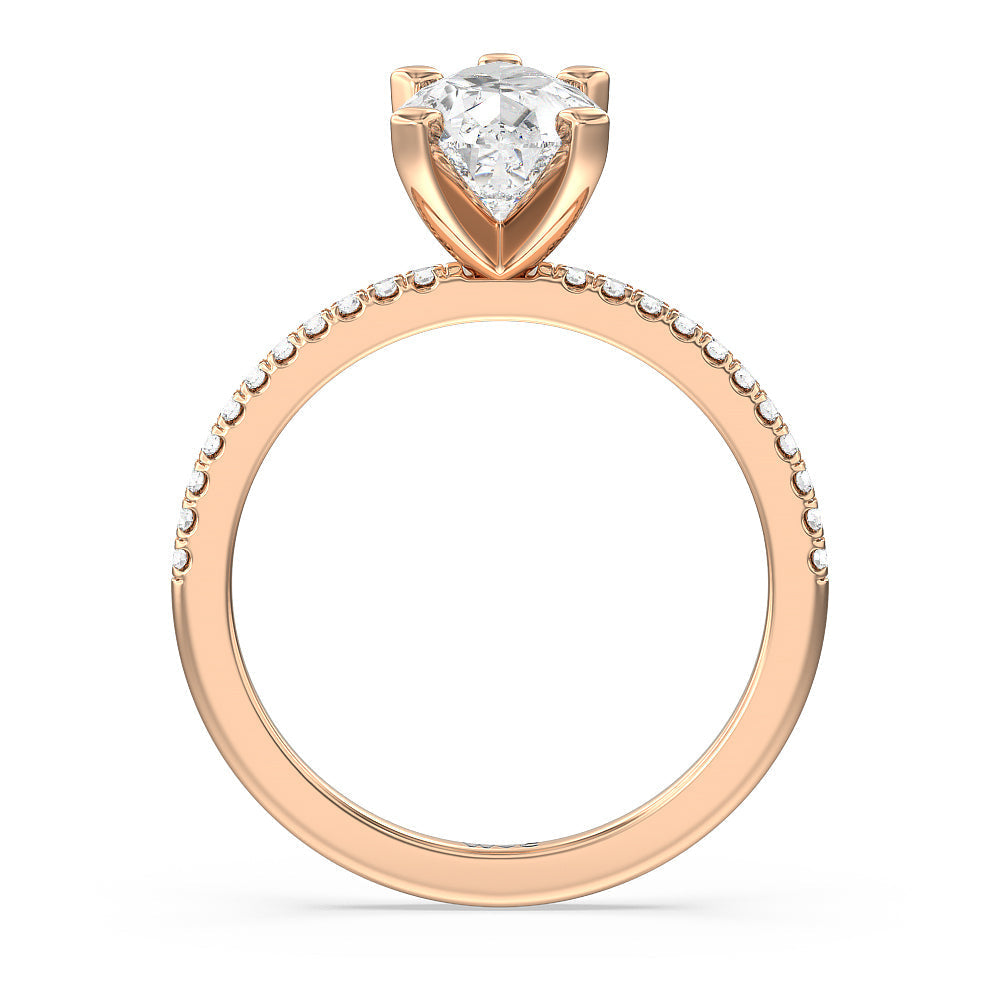 Vela Traditional Pave Diamond Engagement Ring with Pear Cut Diamond in 14KT Rose Gold view 2
