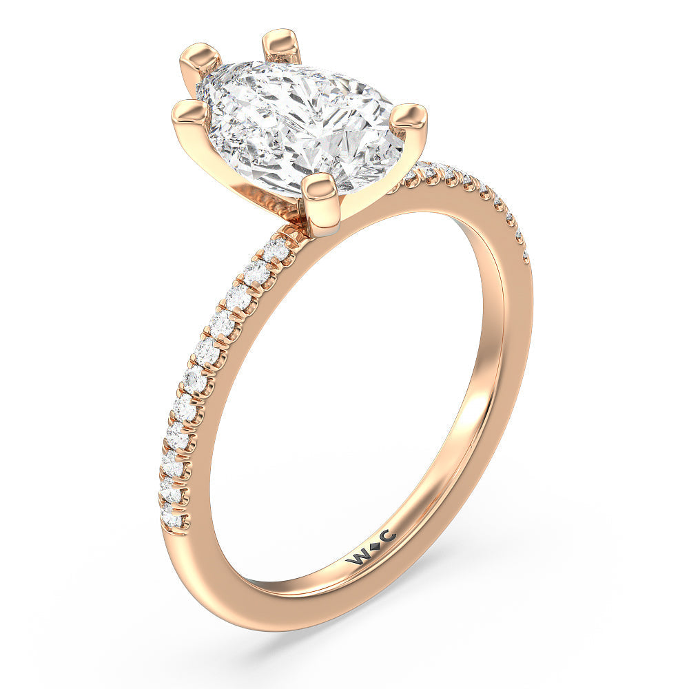 Vela Traditional Pave Diamond Engagement Ring with Pear Cut Diamond in 14KT Rose Gold view 3
