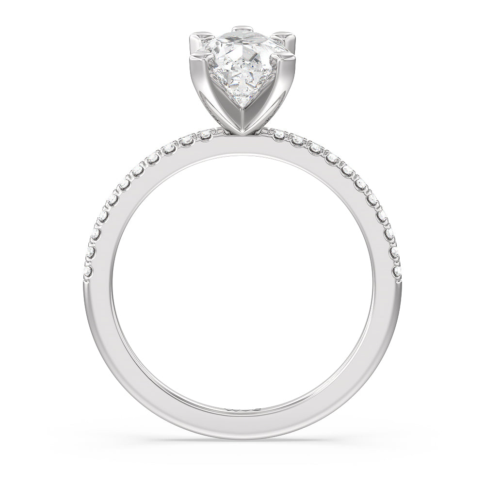 Vela Traditional Pave Diamond Engagement Ring with Pear Cut Diamond in 14KT Platinum view 2
