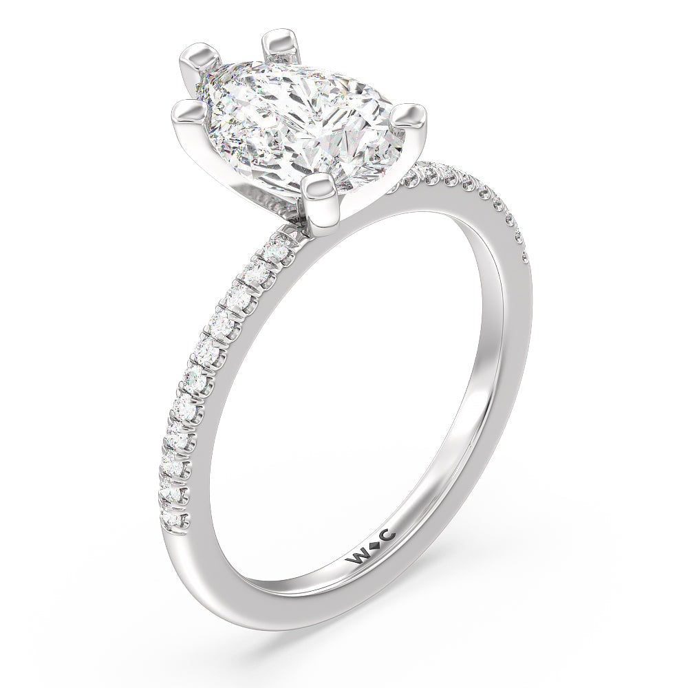 Vela Traditional Pave Diamond Engagement Ring with Pear Cut Diamond in 14KT Platinum view 3
