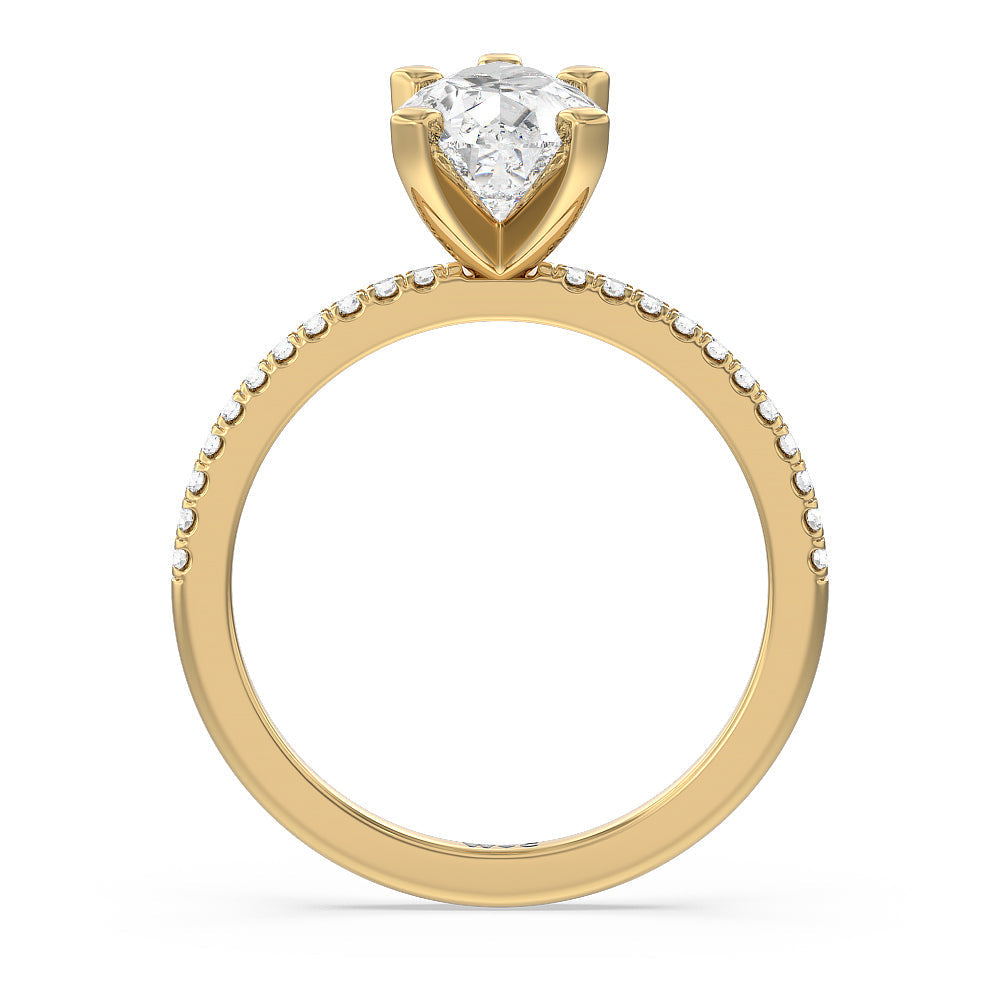Vela Traditional Pave Diamond Engagement Ring with Pear Cut Diamond in 14KT Yellow Gold view 2
