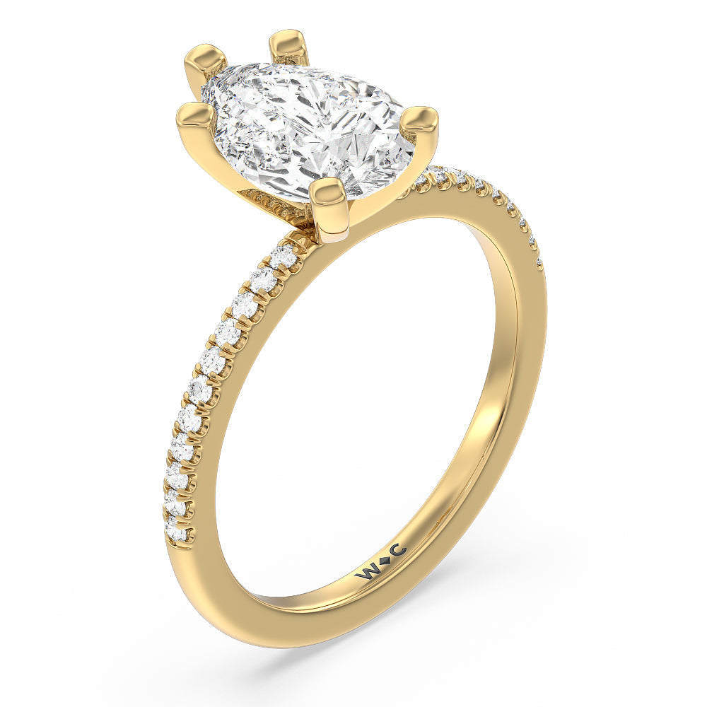 Vela Traditional Pave Diamond Engagement Ring with Pear Cut Diamond in 14KT Yellow Gold view 3

