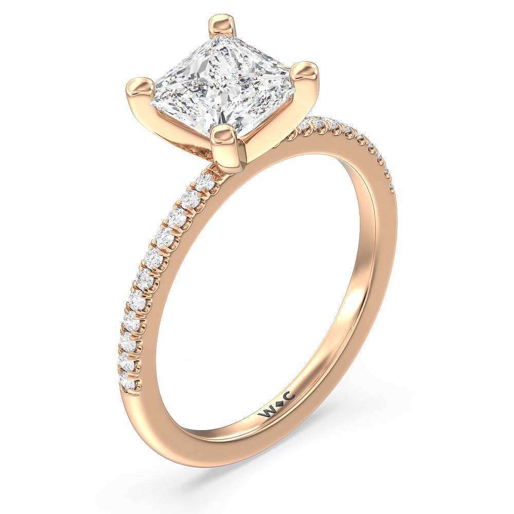 Vela Traditional Pave Diamond Engagement Ring with Princess Cut Diamond in 14KT Rose Gold view 3
