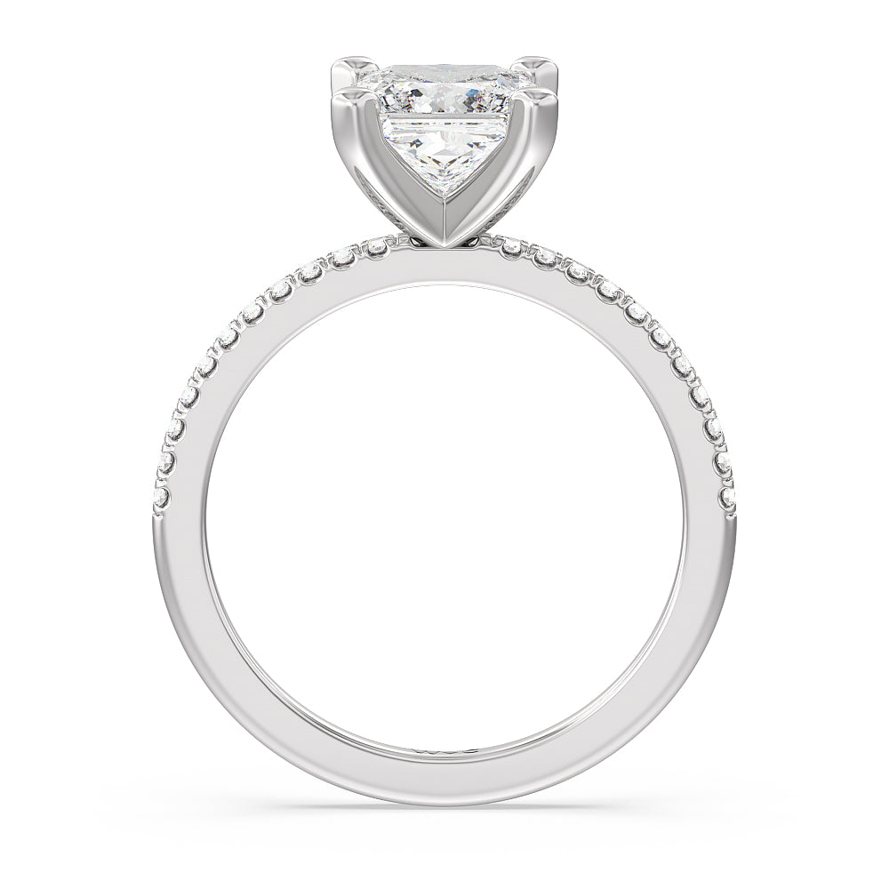 Vela Traditional Pave Diamond Engagement Ring with Princess Cut Diamond in 14KT Platinum view 2
