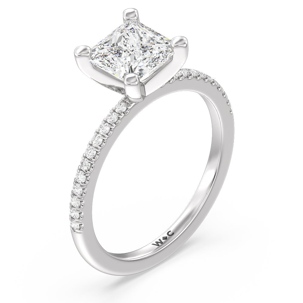 Vela Traditional Pave Diamond Engagement Ring with Princess Cut Diamond in 14KT Platinum view 3
