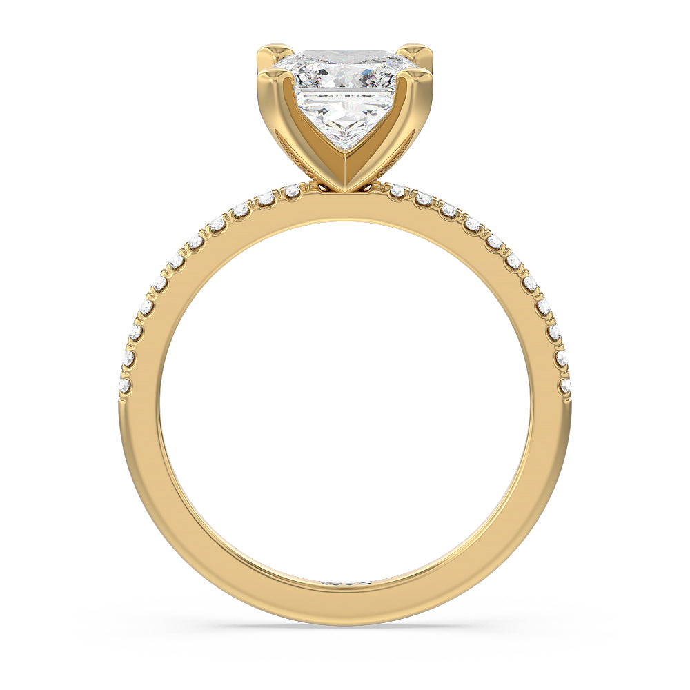 Vela Traditional Pave Diamond Engagement Ring with Princess Cut Diamond in 14KT Yellow Gold view 2
