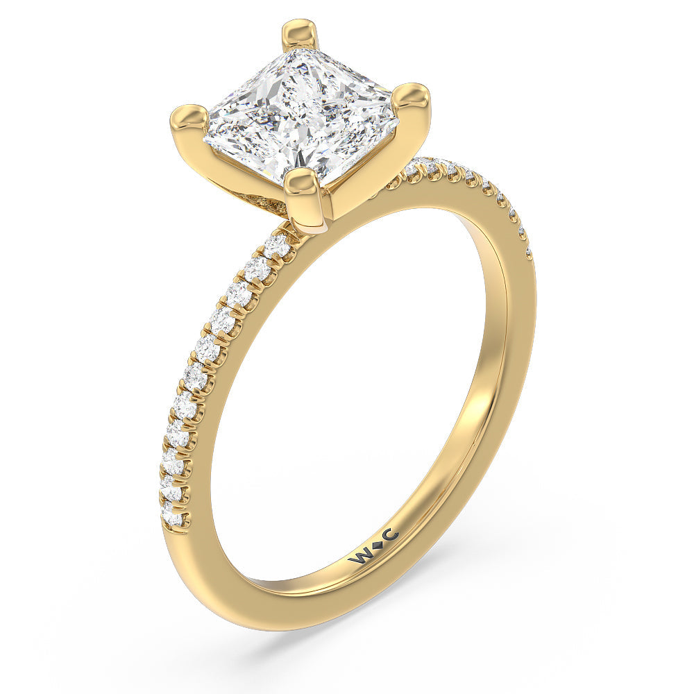 Vela Traditional Pave Diamond Engagement Ring with Princess Cut Diamond in 14KT Yellow Gold view 3
