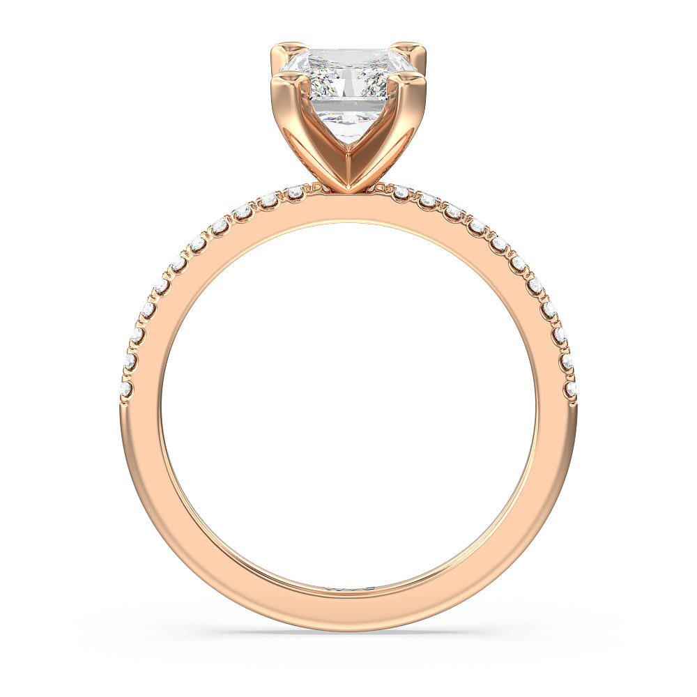 Vela Traditional Pave Diamond Engagement Ring with Radiant Cut Diamond in 14KT Rose Gold view 2

