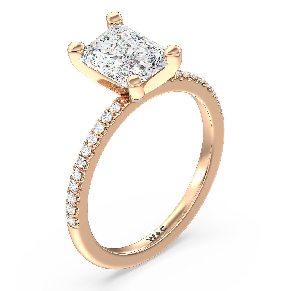 Vela Traditional Pave Diamond Engagement Ring with Radiant Cut Diamond in 14KT Rose Gold view 3
