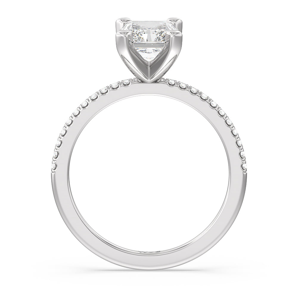 Vela Traditional Pave Diamond Engagement Ring with Radiant Cut Diamond in 14KT Platinum view 2
