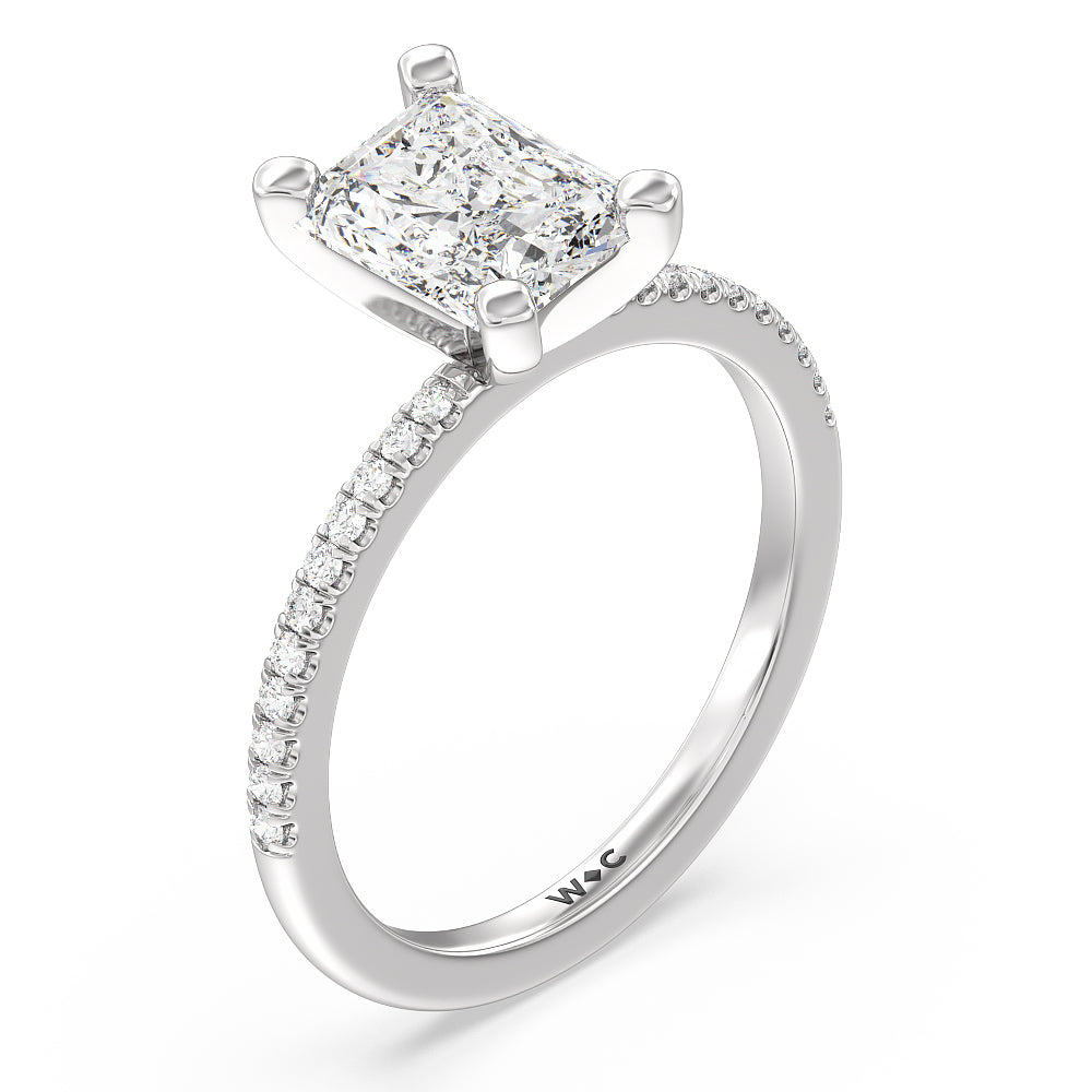 Vela Traditional Pave Diamond Engagement Ring with Radiant Cut Diamond in 14KT Platinum view 3
