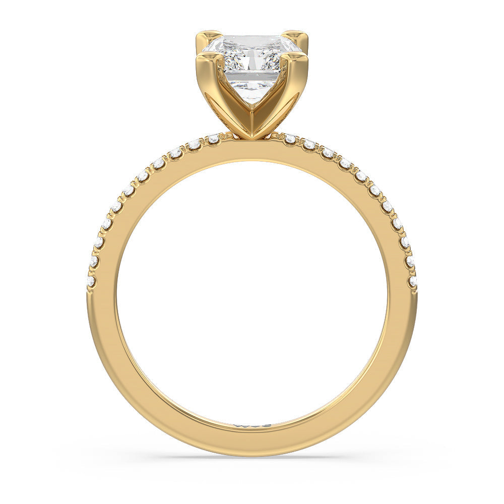 Vela Traditional Pave Diamond Engagement Ring with Radiant Cut Diamond in 14KT Yellow Gold view 2
