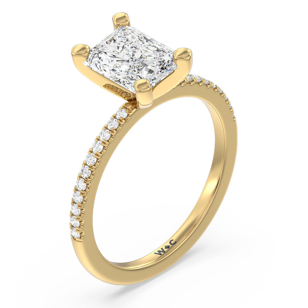 Vela Traditional Pave Diamond Engagement Ring with Radiant Cut Diamond in 14KT Yellow Gold view 3
