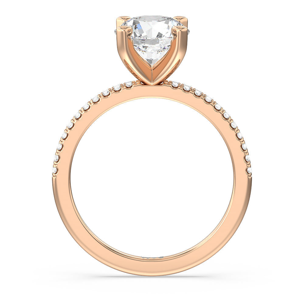 Vela Traditional Pave Diamond Engagement Ring with Round Cut Diamond in 14KT Rose Gold view 2
