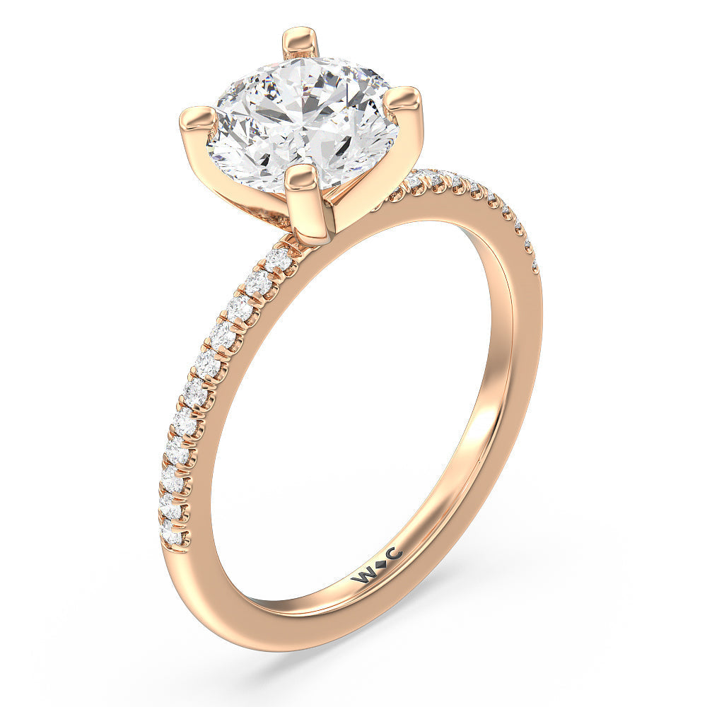 Vela Traditional Pave Diamond Engagement Ring with Round Cut Diamond in 14KT Rose Gold view 3
