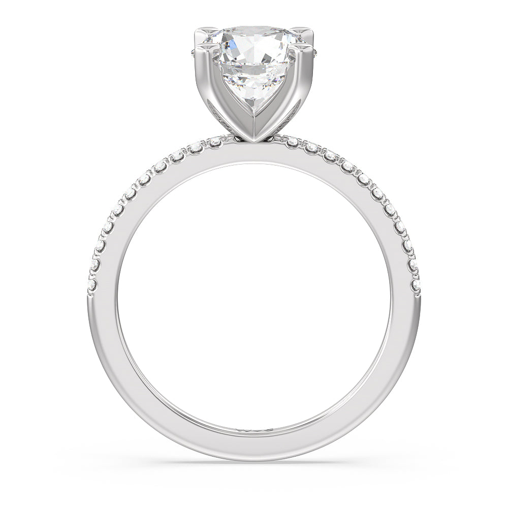 Vela Traditional Pave Diamond Engagement Ring with Round Cut Diamond in 14KT Platinum view 2
