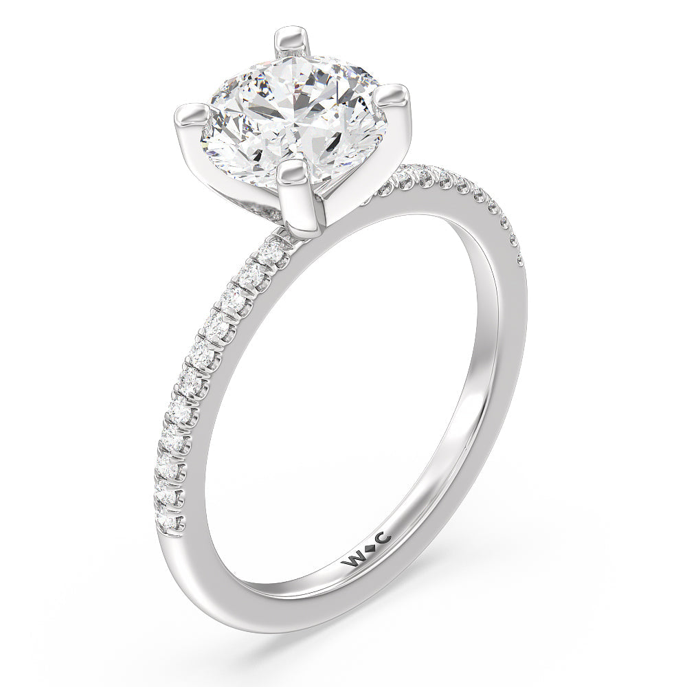 Vela Traditional Pave Diamond Engagement Ring with Round Cut Diamond in 14KT Platinum view 3
