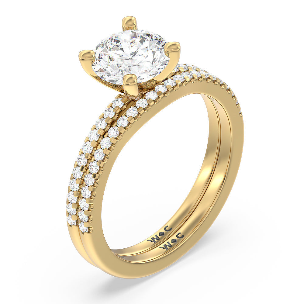 Vela Traditional Pave Diamond Engagement Ring with Round Cut Diamond in 14KT Yellow Gold view 4

