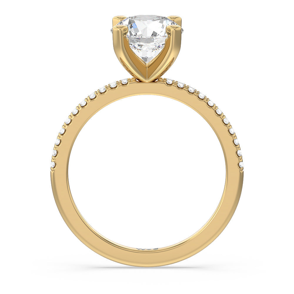 Vela Traditional Pave Diamond Engagement Ring with Round Cut Diamond in 14KT Yellow Gold view 2
