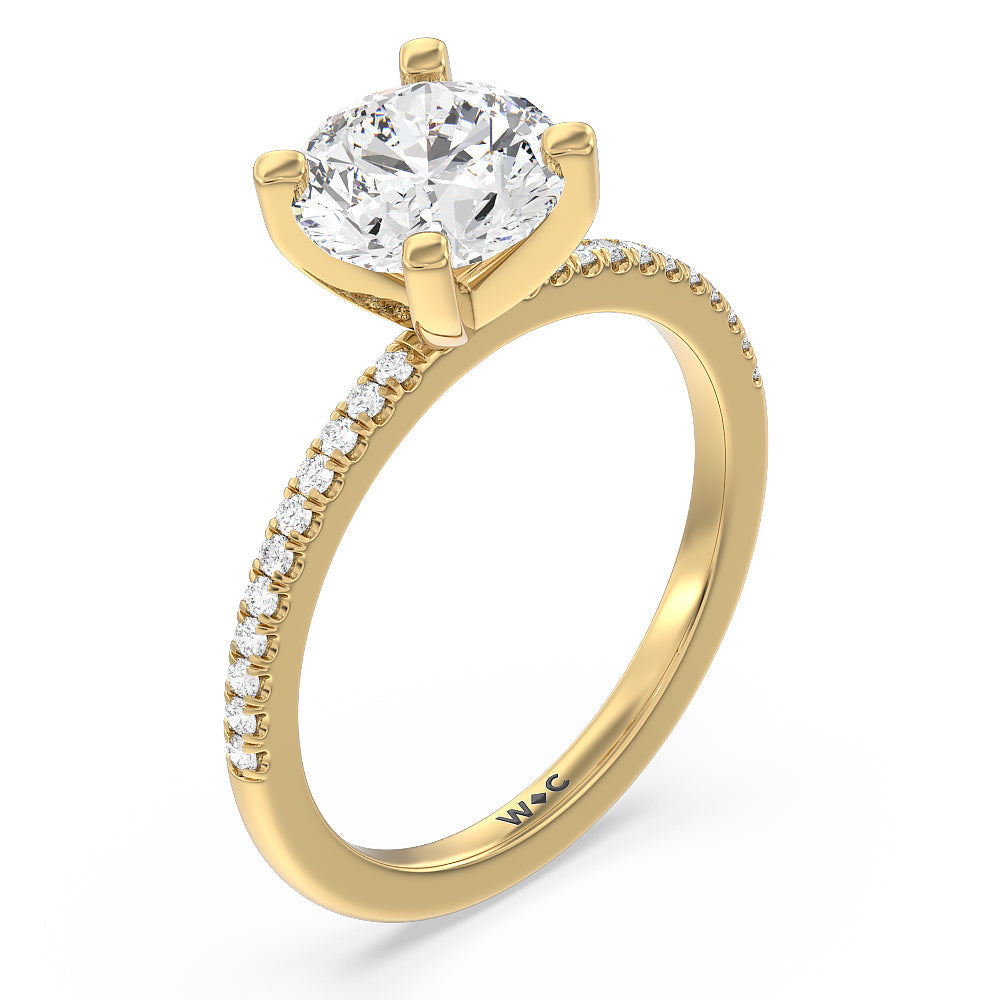 Vela Traditional Pave Diamond Engagement Ring with Round Cut Diamond in 14KT Yellow Gold view 3
