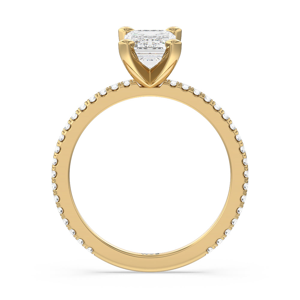 Ara Traditional Pave Diamond Engagement Ring with Emerald Cut Diamond in 14KT Yellow Gold view 2
