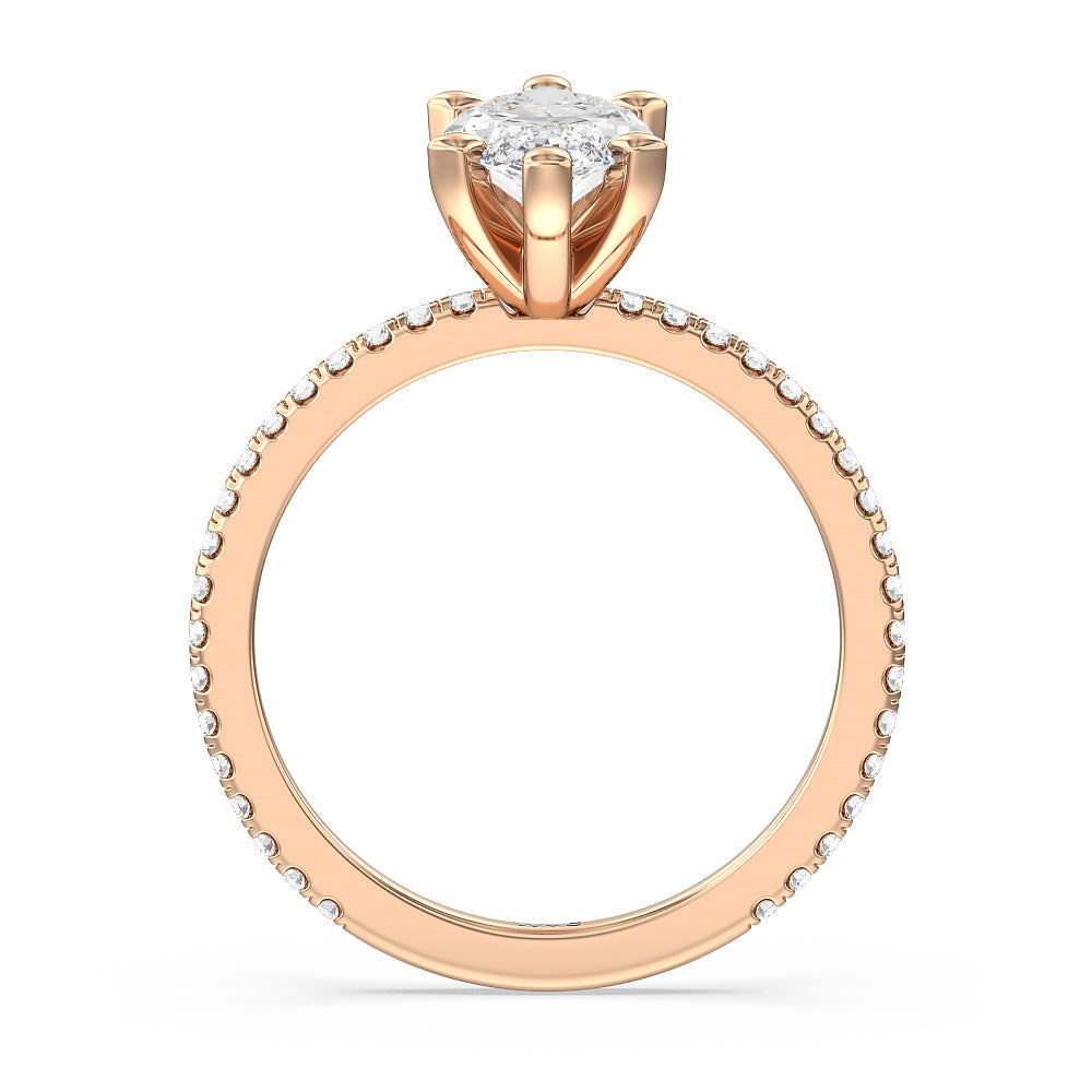 Ara Traditional Pave Diamond Engagement Ring with Marquise Cut Diamond in 14KT Rose Gold view 2
