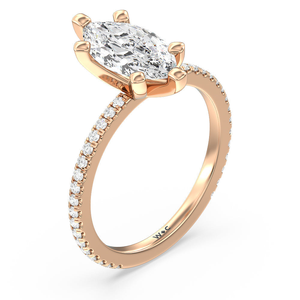 Ara Traditional Pave Diamond Engagement Ring with Marquise Cut Diamond in 14KT Rose Gold view 3
