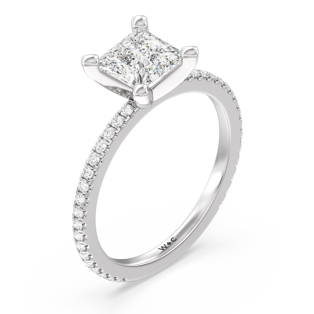 Ara Traditional Pave Diamond Engagement Ring with Princess Cut Diamond in 14KT Platinum view 3
