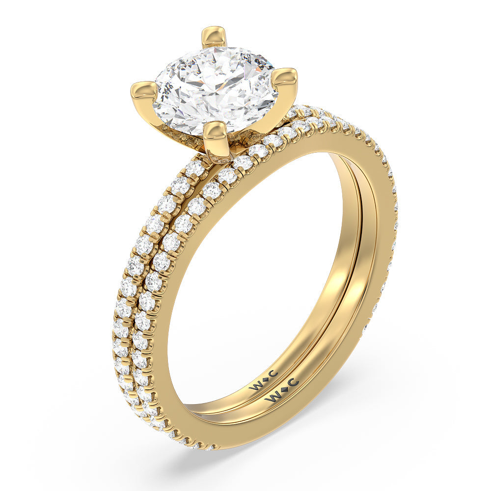 Ara Traditional Pave Diamond Engagement Ring with Princess Cut Diamond in 14KT Yellow Gold view 4
