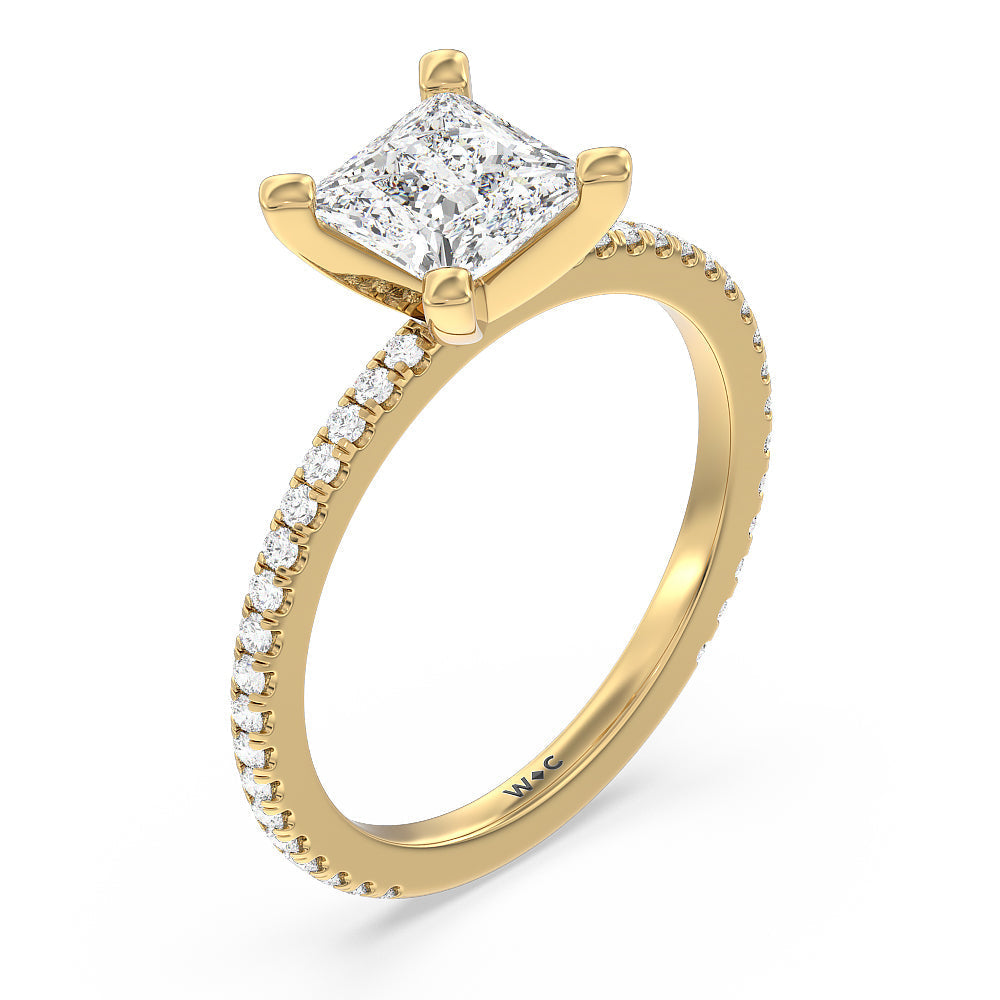 Ara Traditional Pave Diamond Engagement Ring with Princess Cut Diamond in 14KT Yellow Gold view 3

