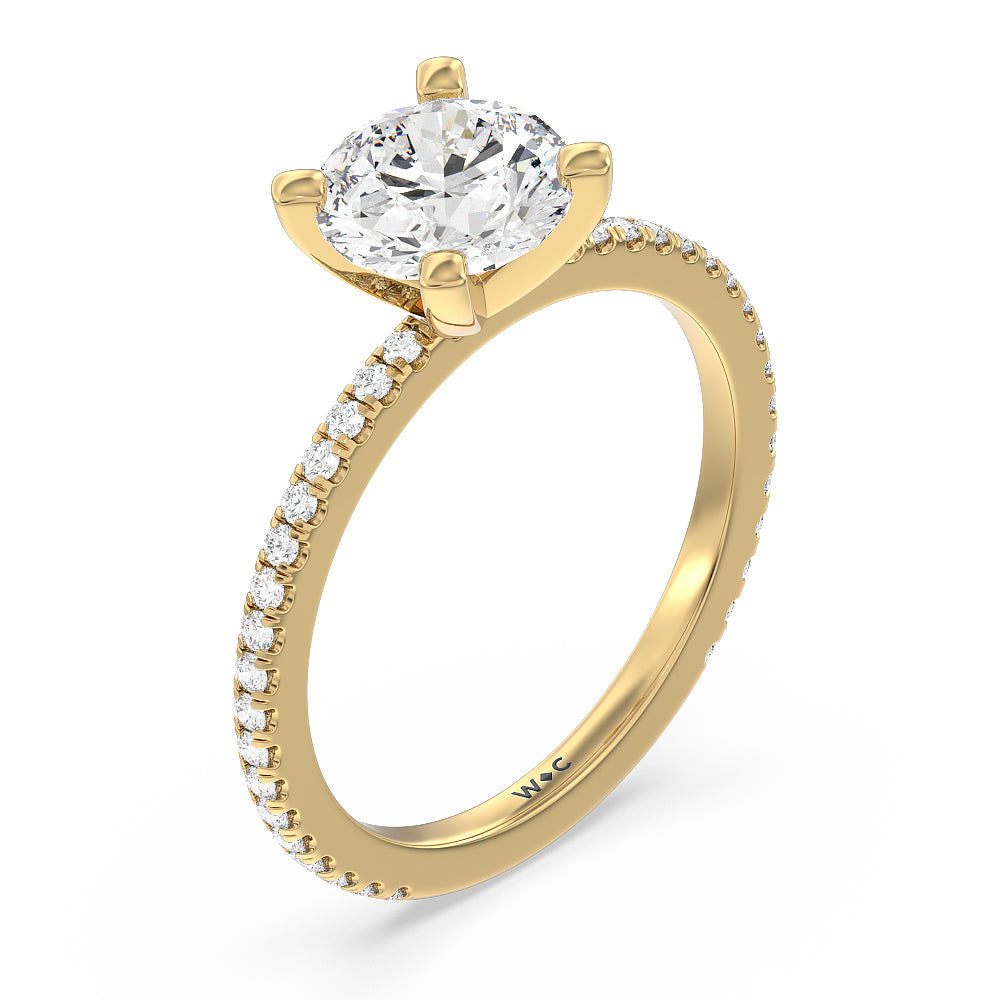 Ara Traditional Pave Diamond Engagement Ring with Round Cut Diamond in 14KT Yellow Gold view 3
