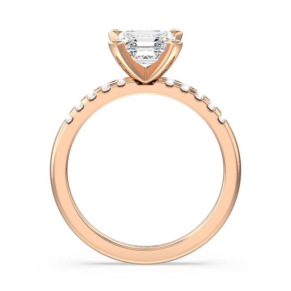 Lyra Medi Traditional Pave Diamond Engagement Ring with Asscher Cut Diamond in 14KT Rose Gold view 2
