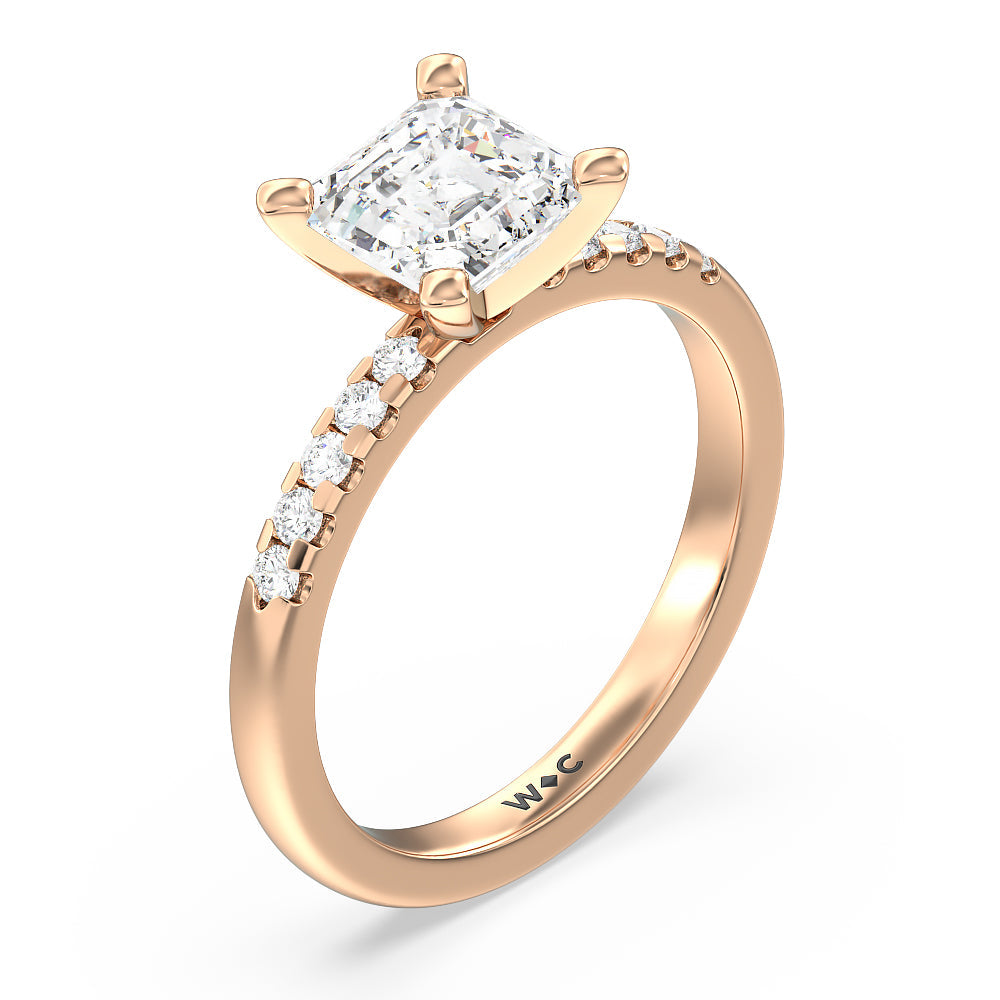 Lyra Medi Traditional Pave Diamond Engagement Ring with Asscher Cut Diamond in 14KT Rose Gold view 3
