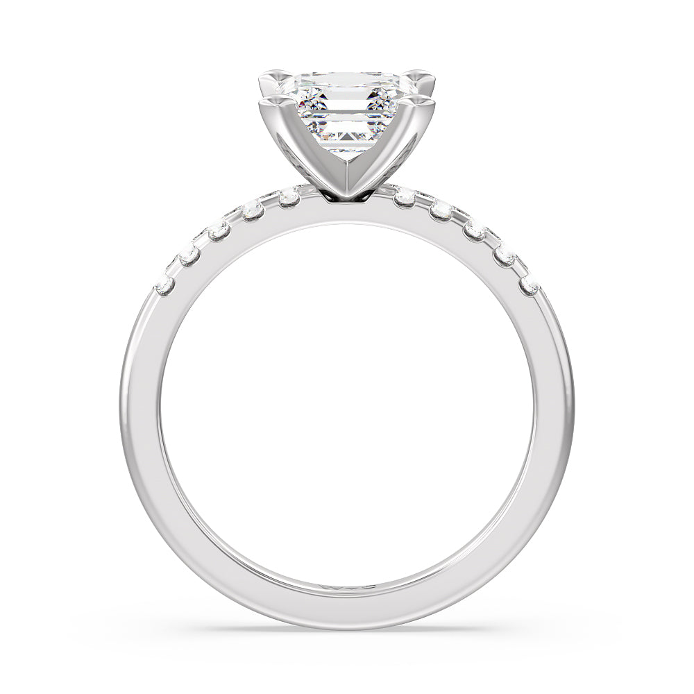 Lyra Medi Traditional Pave Diamond Engagement Ring with Asscher Cut Diamond in 14KT Platinum view 2
