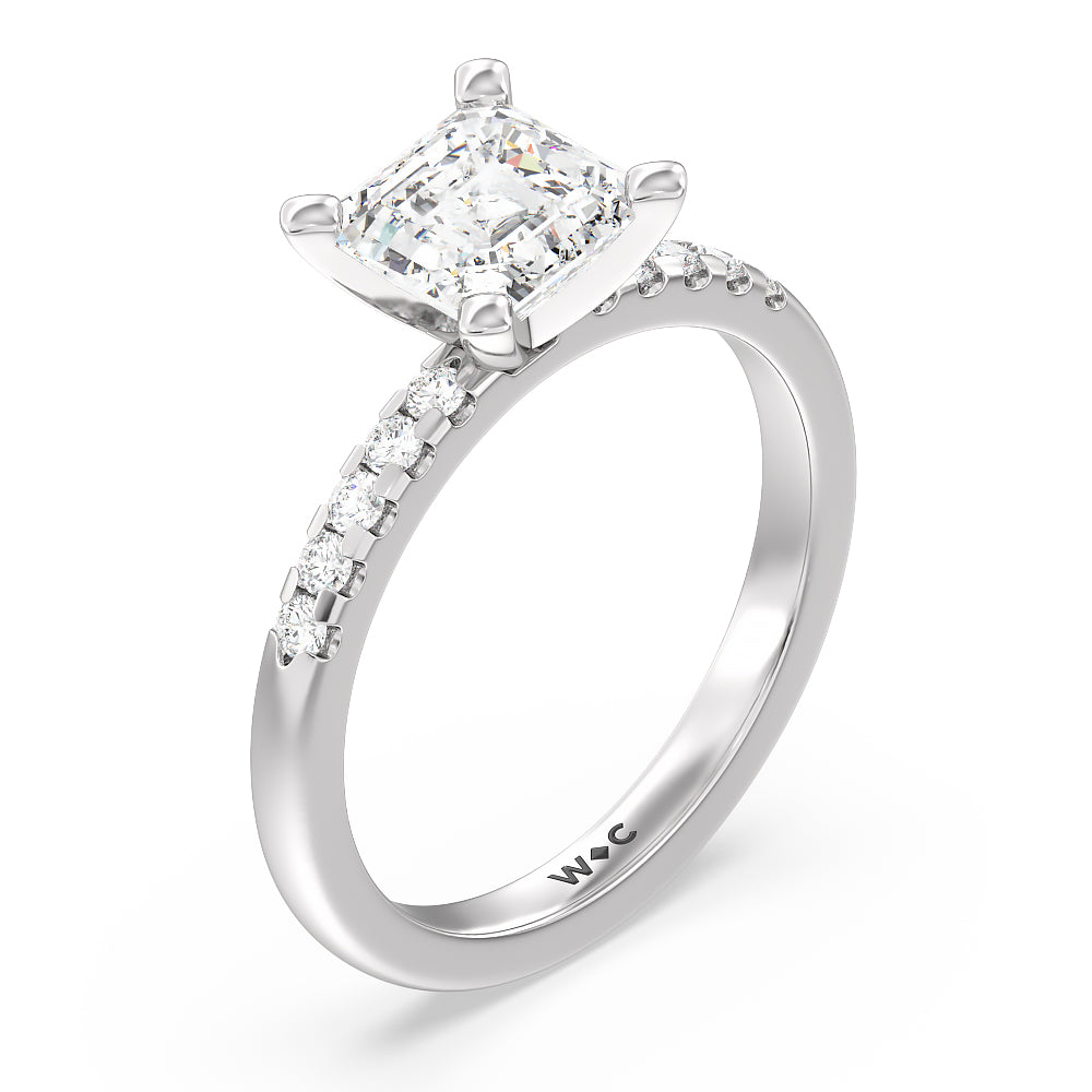 Lyra Medi Traditional Pave Diamond Engagement Ring with Asscher Cut Diamond in 14KT Platinum view 3
