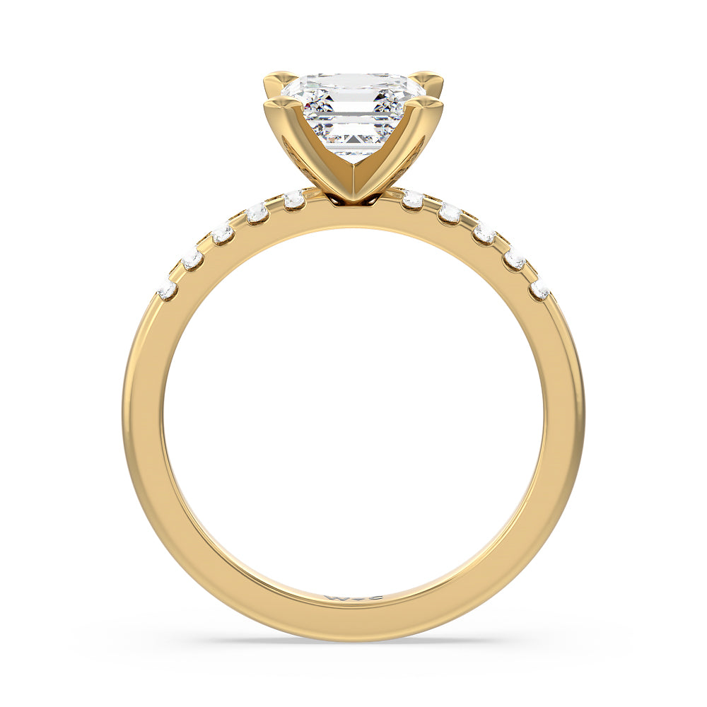 Lyra Medi Traditional Pave Diamond Engagement Ring with Asscher Cut Diamond in 14KT Yellow Gold view 2
