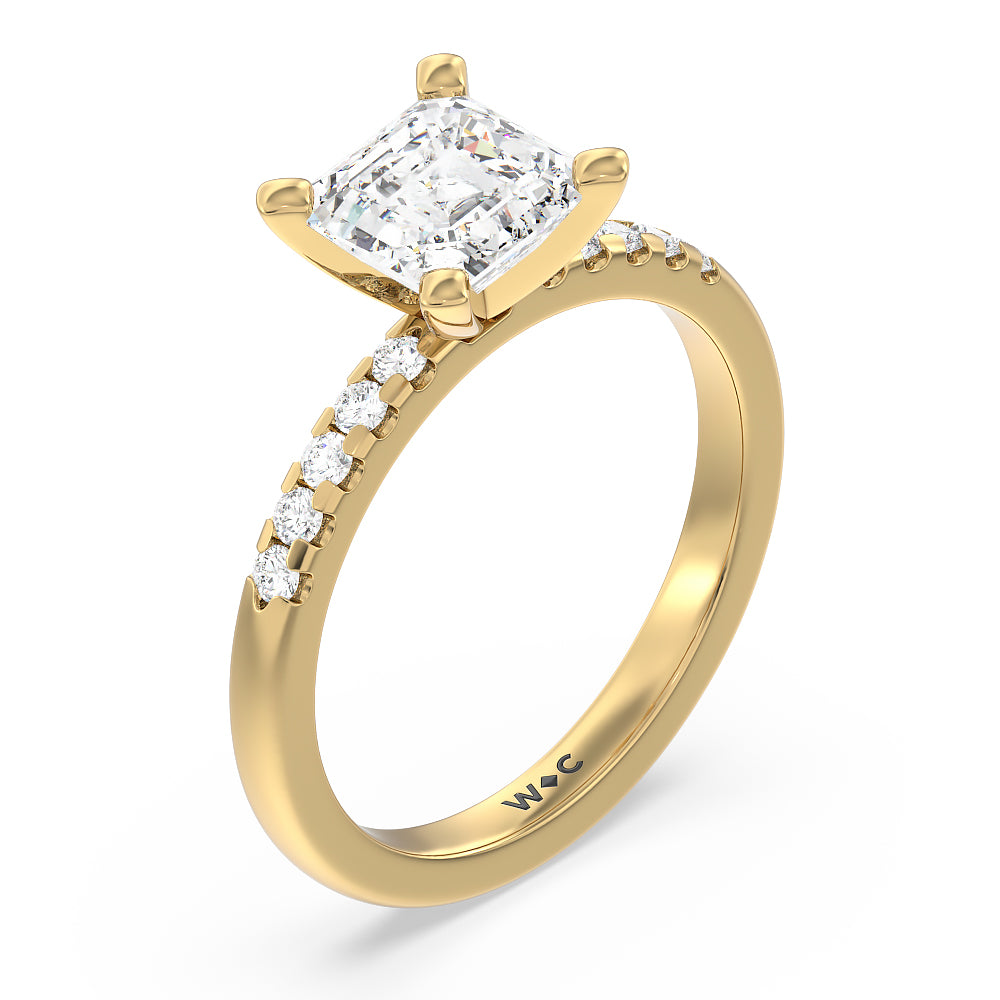 Lyra Medi Traditional Pave Diamond Engagement Ring with Asscher Cut Diamond in 14KT Yellow Gold view 3
