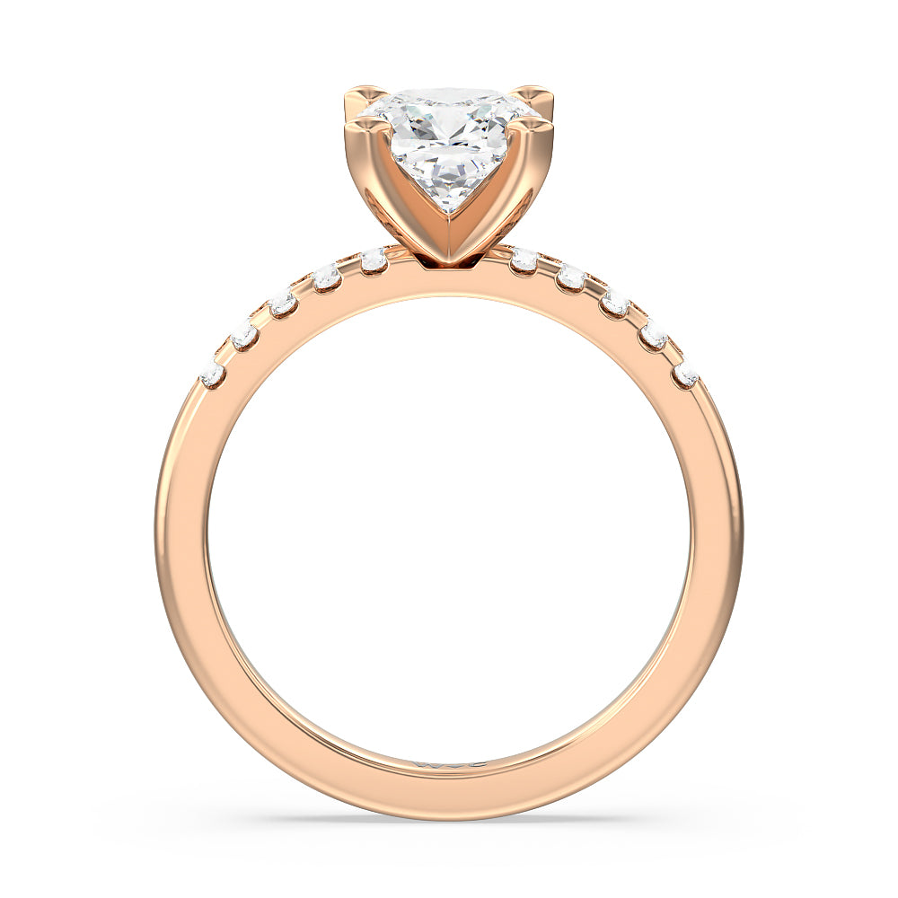 Lyra Medi Traditional Pave Diamond Engagement Ring with Cushion Cut Diamond in 14KT Rose Gold view 2
