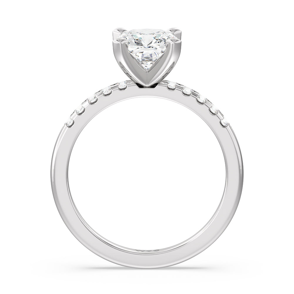 Lyra Medi Traditional Pave Diamond Engagement Ring with Cushion Cut Diamond in 14KT Platinum view 2
