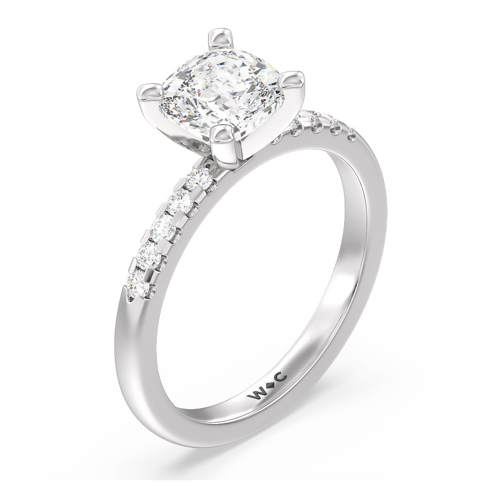 Lyra Medi Traditional Pave Diamond Engagement Ring with Cushion Cut Diamond in 14KT Platinum view 3
