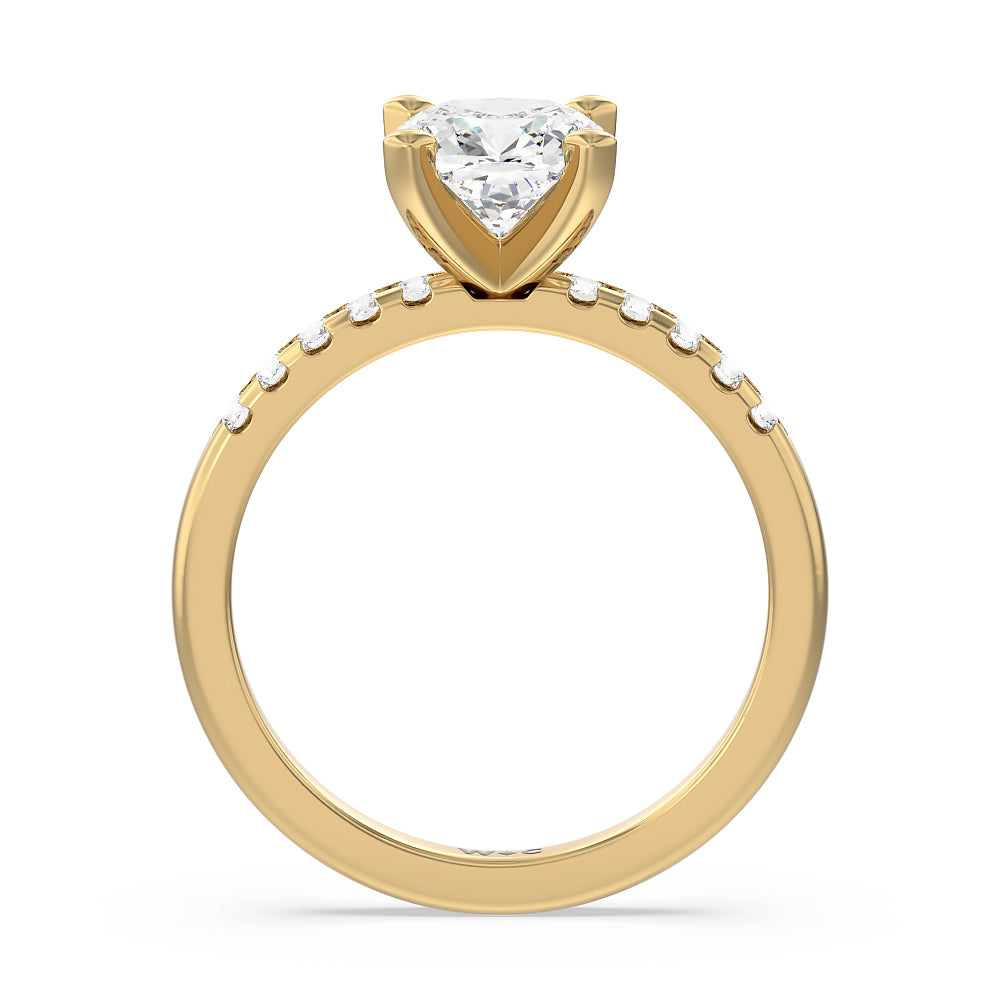 Lyra Medi Traditional Pave Diamond Engagement Ring with Cushion Cut Diamond in 14KT Yellow Gold view 2
