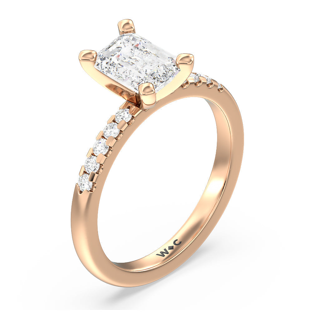 Lyra Medi Traditional Pave Diamond Engagement Ring with Emerald Cut Diamond in 14KT Rose Gold view 3

