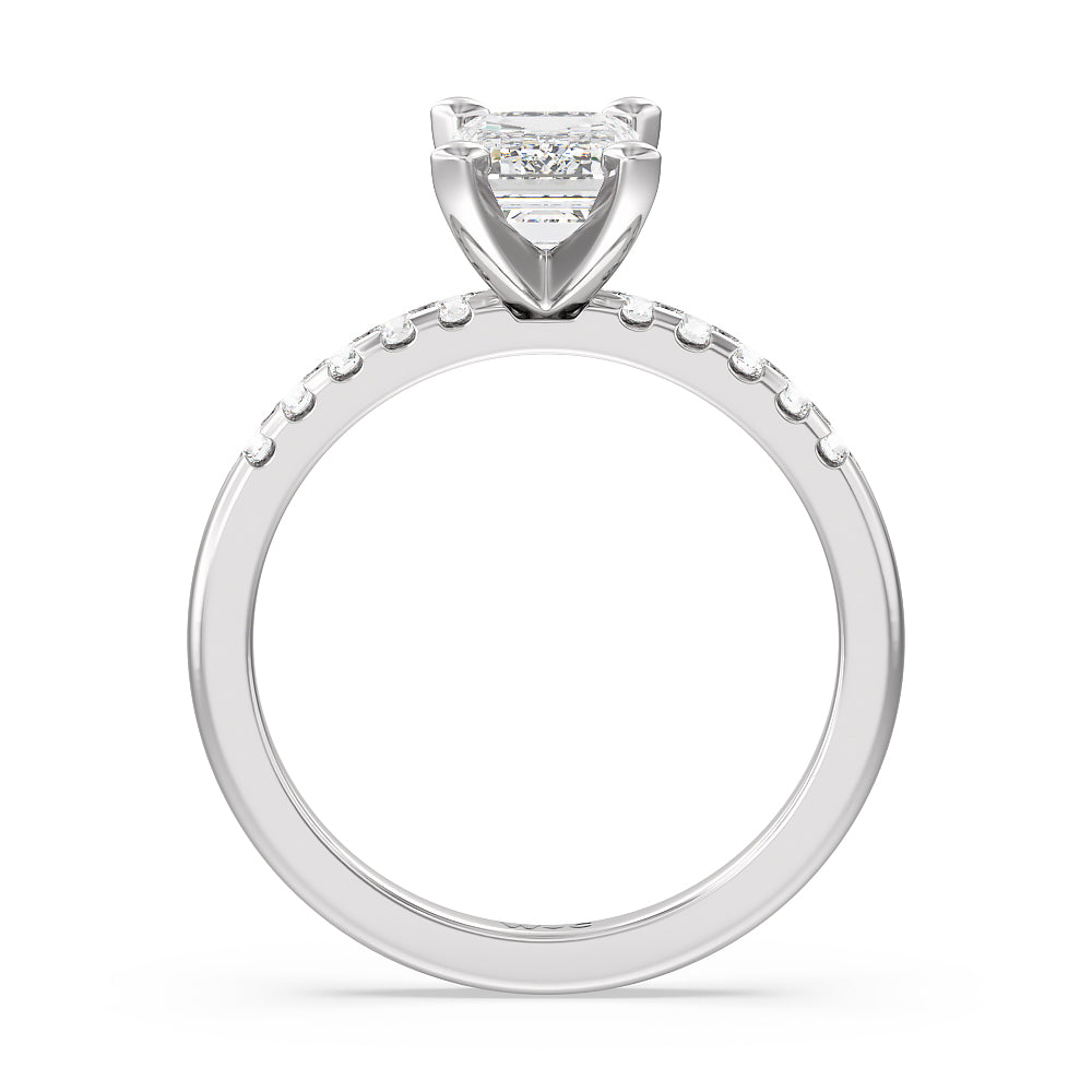 Lyra Medi Traditional Pave Diamond Engagement Ring with Emerald Cut Diamond in 14KT Platinum view 2
