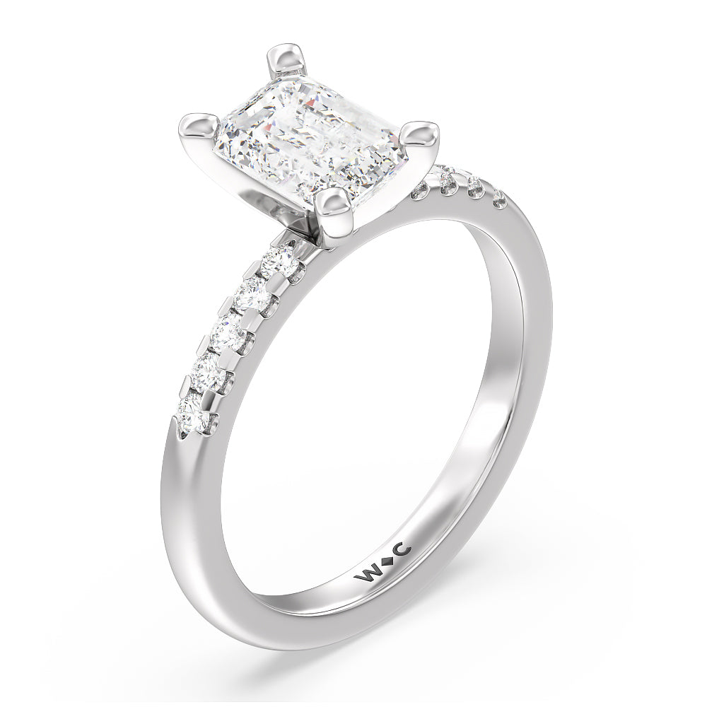 Lyra Medi Traditional Pave Diamond Engagement Ring with Emerald Cut Diamond in 14KT Platinum view 3
